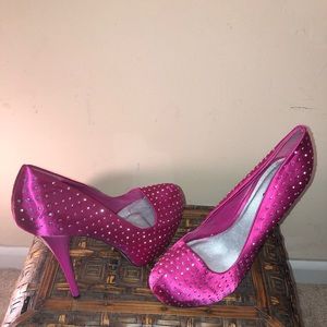 Pink Studded Satin Platform pumps